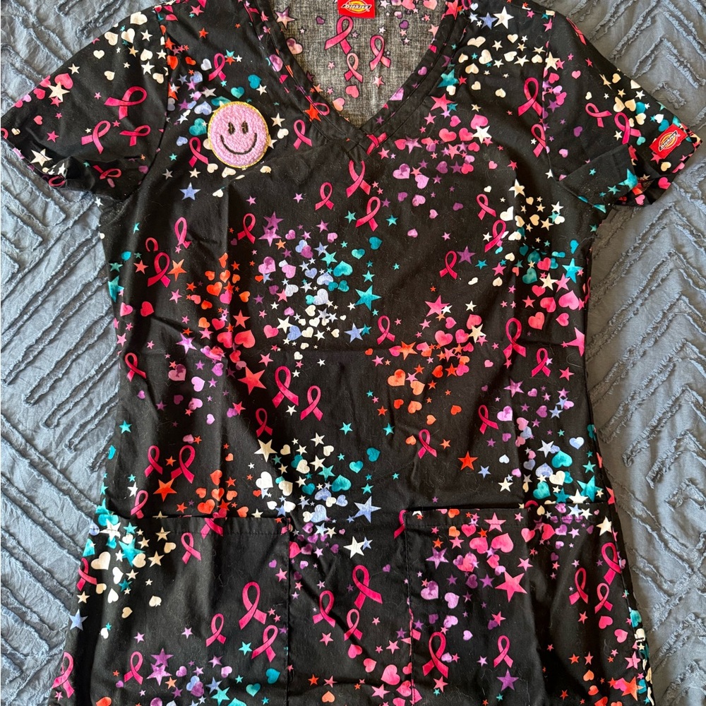 Dickies Women's Black Tee with Pink and Blue Accents
